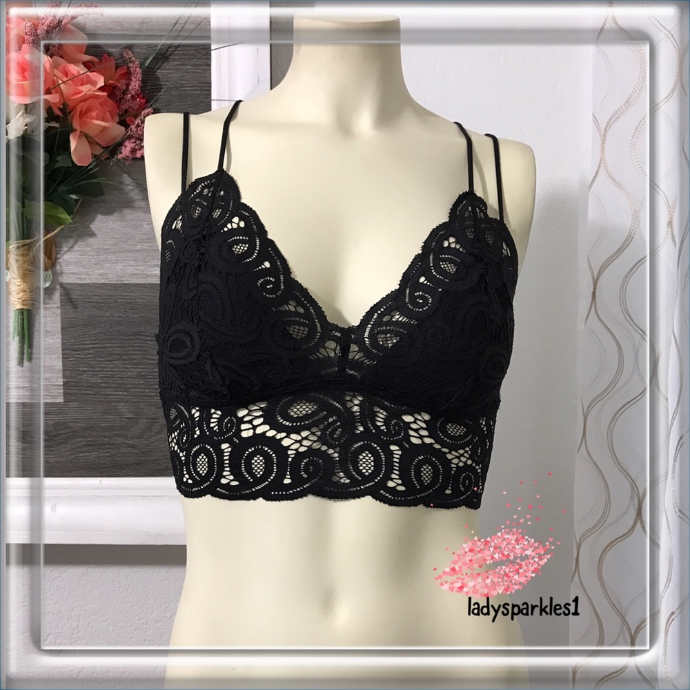 PINK | Black Strappy Lace Bralette Sz Small